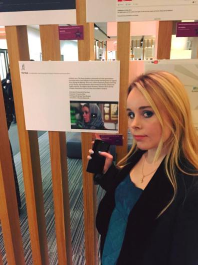 The Nose founder Francesca Ebel with an exhibit of our short documentary 'Forgotten People', showcased at The Guardian Student Media Awards.